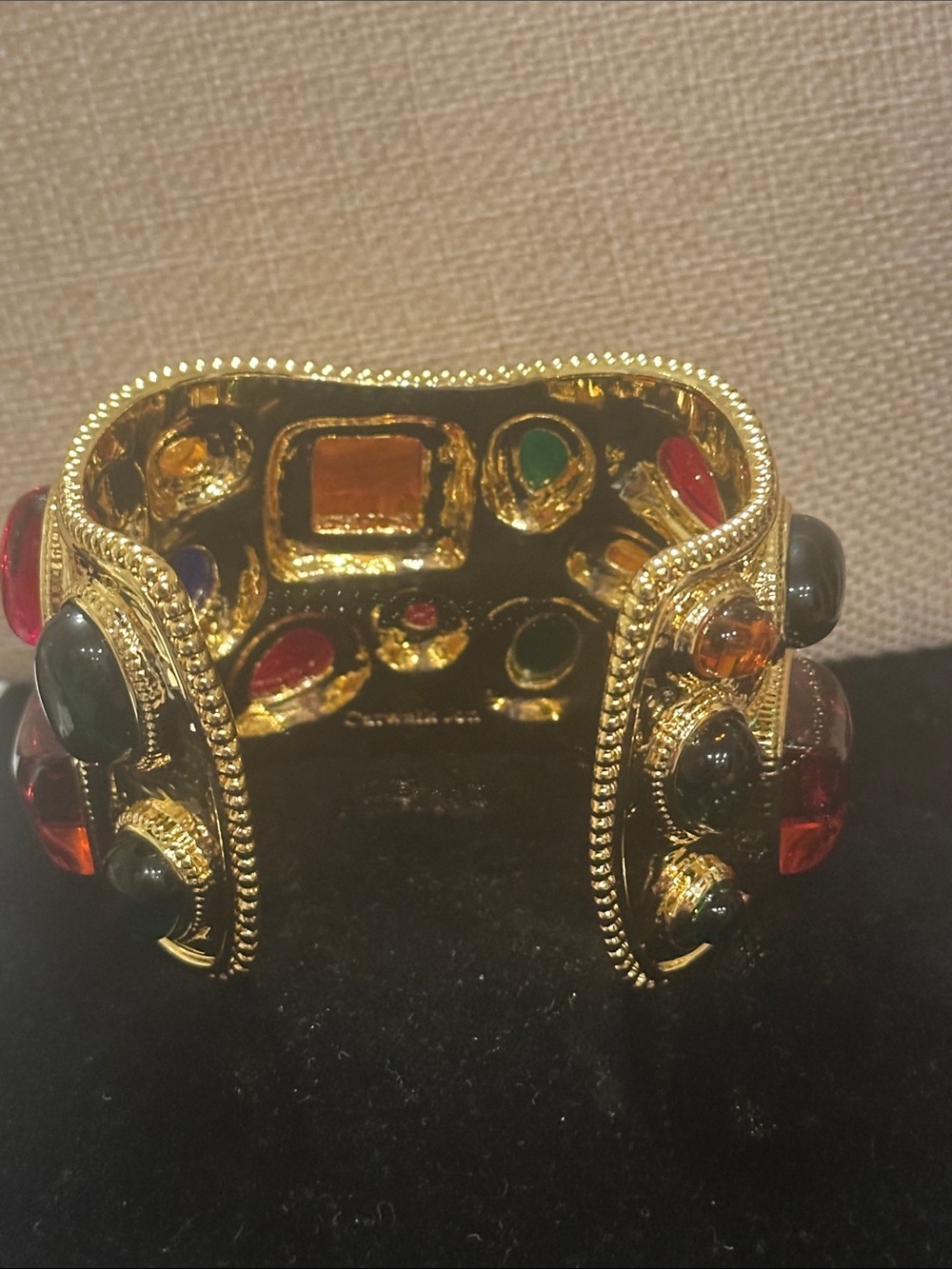 Gold Multicolor Gemstone Statement Cuff Bracelet - Picture 6 of 7